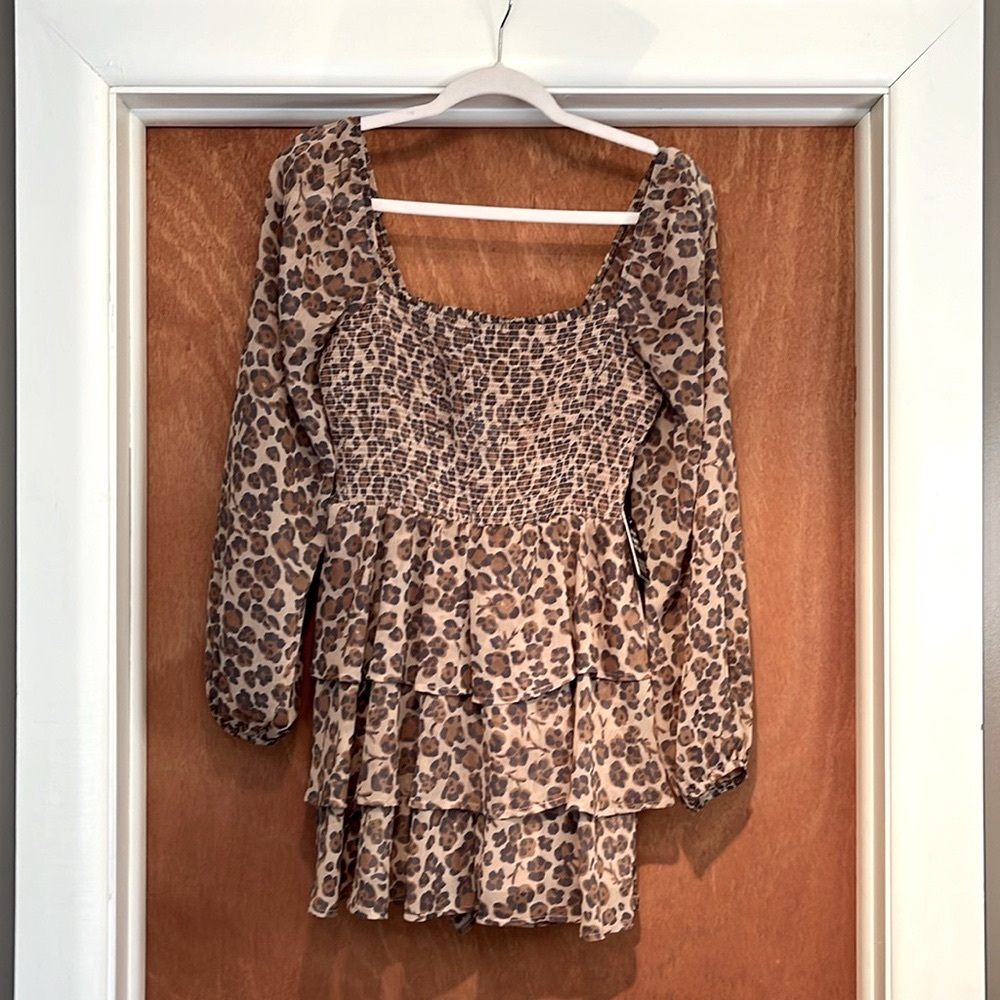 NWT Express Leopard Print Long-Sleeve Romper, Size S